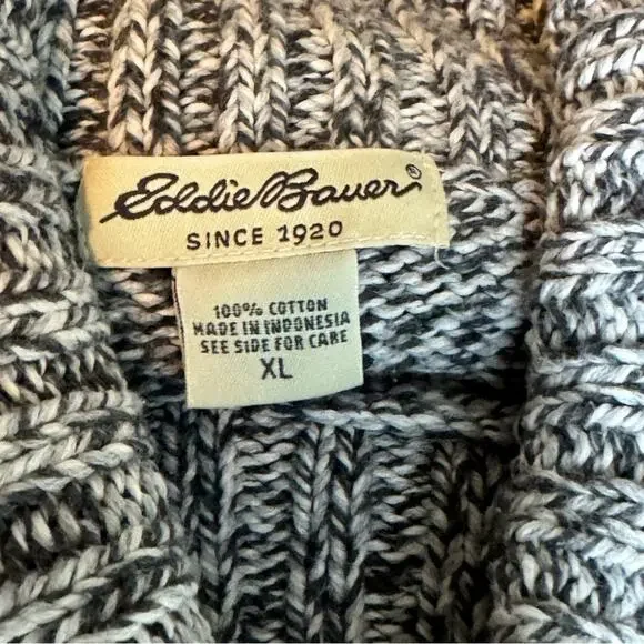 Eddie Bauer Cotton Grey Black Chunky Knit Turtleneck Sweater Size S - Picture 3 of 6